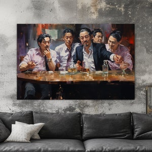 Retro Japanese Gangsters Painting, Yakuza Canvas Print, Japan Mafia Wall Art, Gangster Wall Decor