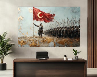 Ancient Turkish Army Abstract Painting Canvas Print, Vintage Turkey Wall Art