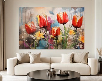 Floral Wall Art, Tulip Flowers Canvas Print, Flowers Painting, Floral Wall Decor, Tulips Print