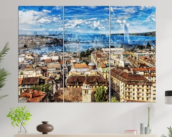 Geneva Canvas Print, Geneva Painting, Geneva Wall Art, Switzerland Print