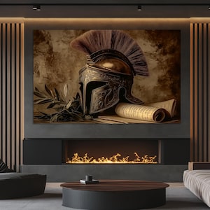 Ancient Rome Wall Art, Gladiator Helmet Painting, Historical Wall Art, Gladiator Canvas Art, Ancient Warrior Helmet Poster