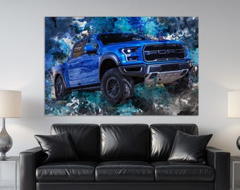 Ford F 150 Raptor Canvas Print, Ford Raptor Painting, Abstract Ford Wall Art, Ford Fan Gift