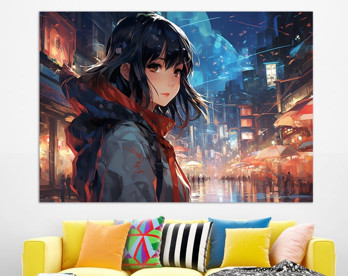 Abstract Anime Wall Art, Japanese Anime Painting Canvas Print