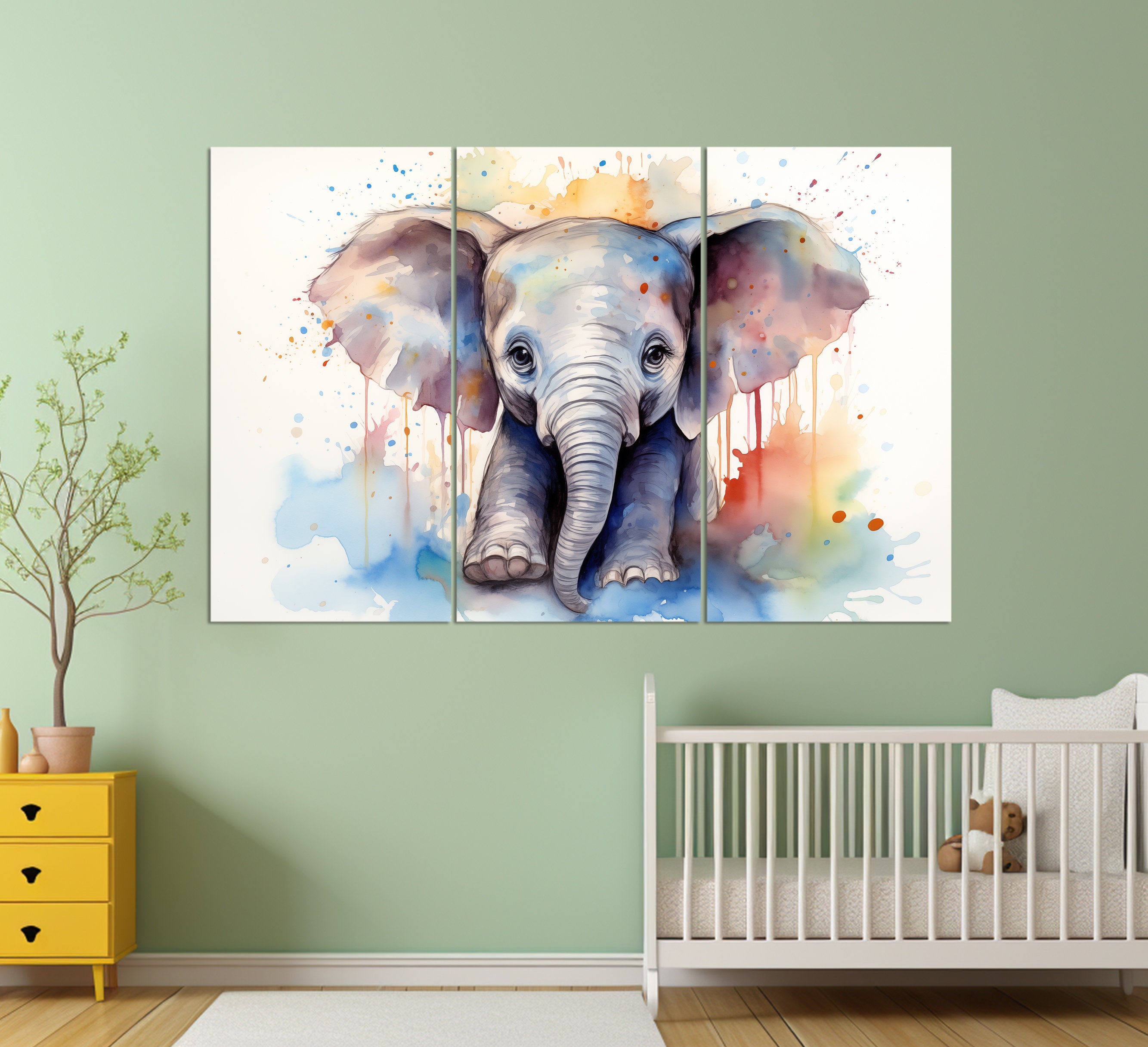 Aquarel canvasprint olifant, muurdecoratie kinderkamer, kindercanvas, kunst  aan de muur olifanten, schilderij kinderkamer - Etsy België, image size:2667x2434