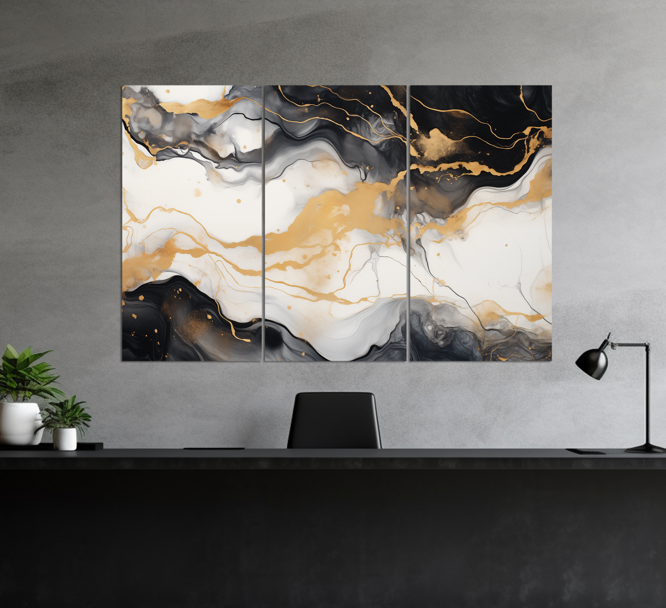 Abstract Black and Gold Marble Painting Canvas PRINT, Marble Wall Art ...