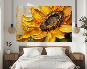 Impresión en lienzo de girasoles abstractos, arte mural de girasoles, arte mural floral en lienzo, pintura de girasoles, póster de girasoles