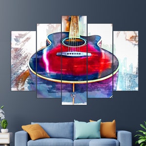 Abstract Guitar Wall Art, Acoustic Guitar Canvas Print, Guitar Painting, Guitar Player Gift, Rock Club Decor