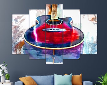 Abstract Guitar Wall Art, Acoustic Guitar Canvas Print, Guitar Painting, Guitar Player Gift, Rock Club Decor