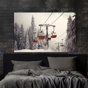 Ski Lift Canvas Print, Winter Painting, Abstract Ski Wall Art, Ski Lift Painting, Skier Gift, Ski Instructor Gift
