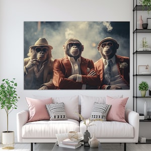 Gangster Monkeys Canvas Print, Gangsters Painting, Funny Mafia Wall Art, Gangster Gift