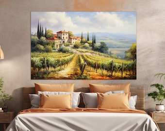 Vineyards in Tuscany Oil Painting Canvas Print, Tuscany Wall Art, Tuscany Landscape, Italy