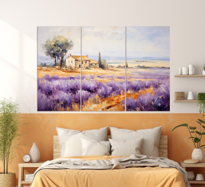Lavender Field in Provence Painting Canvas PRINT, Provence Wall Art, Lavender Field Painting, Rustic Canvas Art image 2