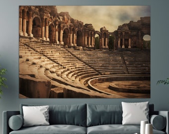 Ancient Theater in Side, Turkey Canvas Print, Side Painting, Turkish Wall Decor, Turkey Wall Art