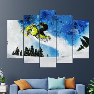 Snowmobiles Wall Art, Ski Doo Canvas Print, Snowmobile Painting, Snowmobile Instructor Gift image 2