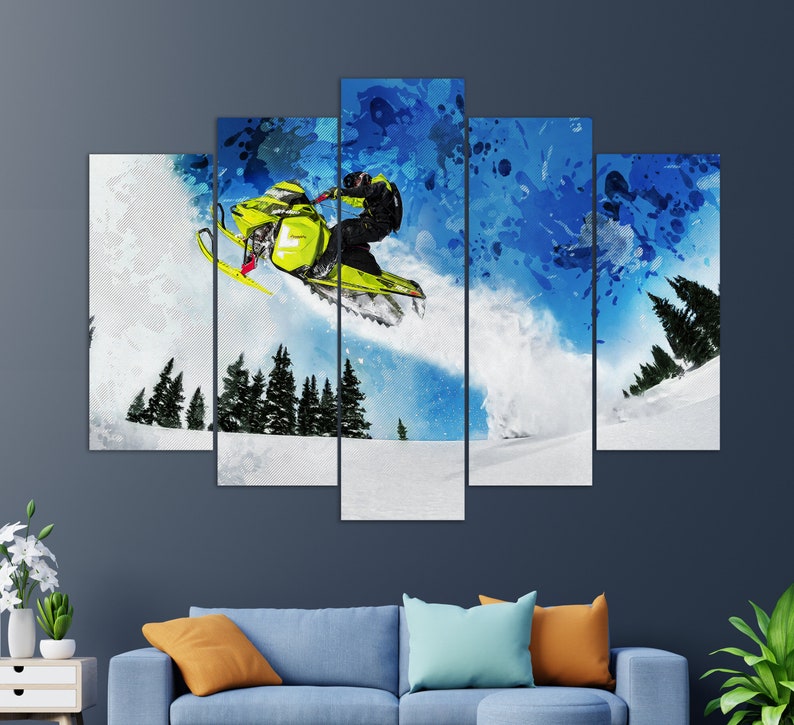 Snowmobiles Wall Art, Ski Doo Canvas Print, Snowmobile Painting, Snowmobile Instructor Gift image 2