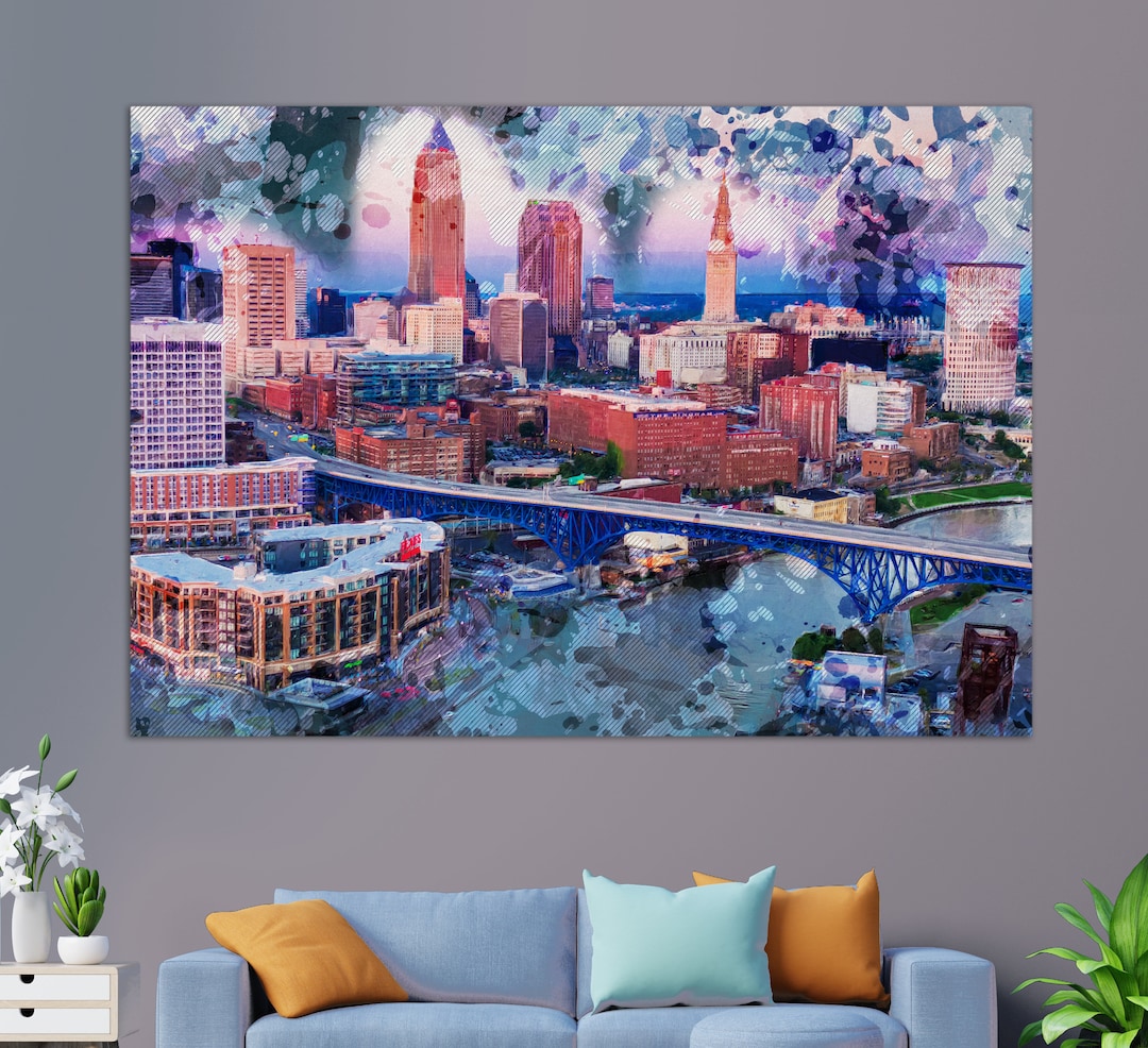 Abstract Cleveland Canvas Print, Cleveland Skyline, Cleveland Painting
