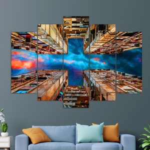 Hong Kong Skyscrapers Canvas Print, Hong Kong Painting, Hong Kong Wall Art