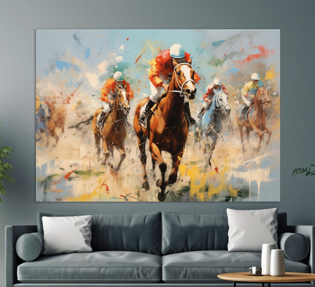 Horse Racing Wall Art, Kentucky Derby Abstract Painting, Horse Racing