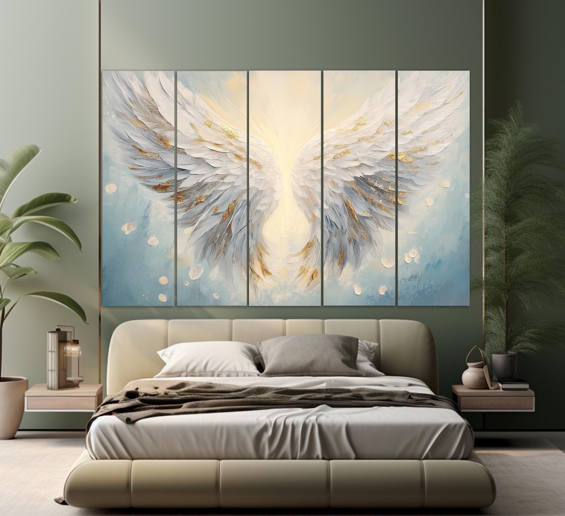 Angel Wings Painting Canvas Print, White Angel Wings Canvas Print ...
