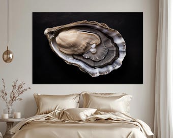 Arte mural de mariscos, impresión en lienzo de ostras, pintura de ostras, decoración de pared de cocina, decoración de pared de restaurante, impresión de ostras