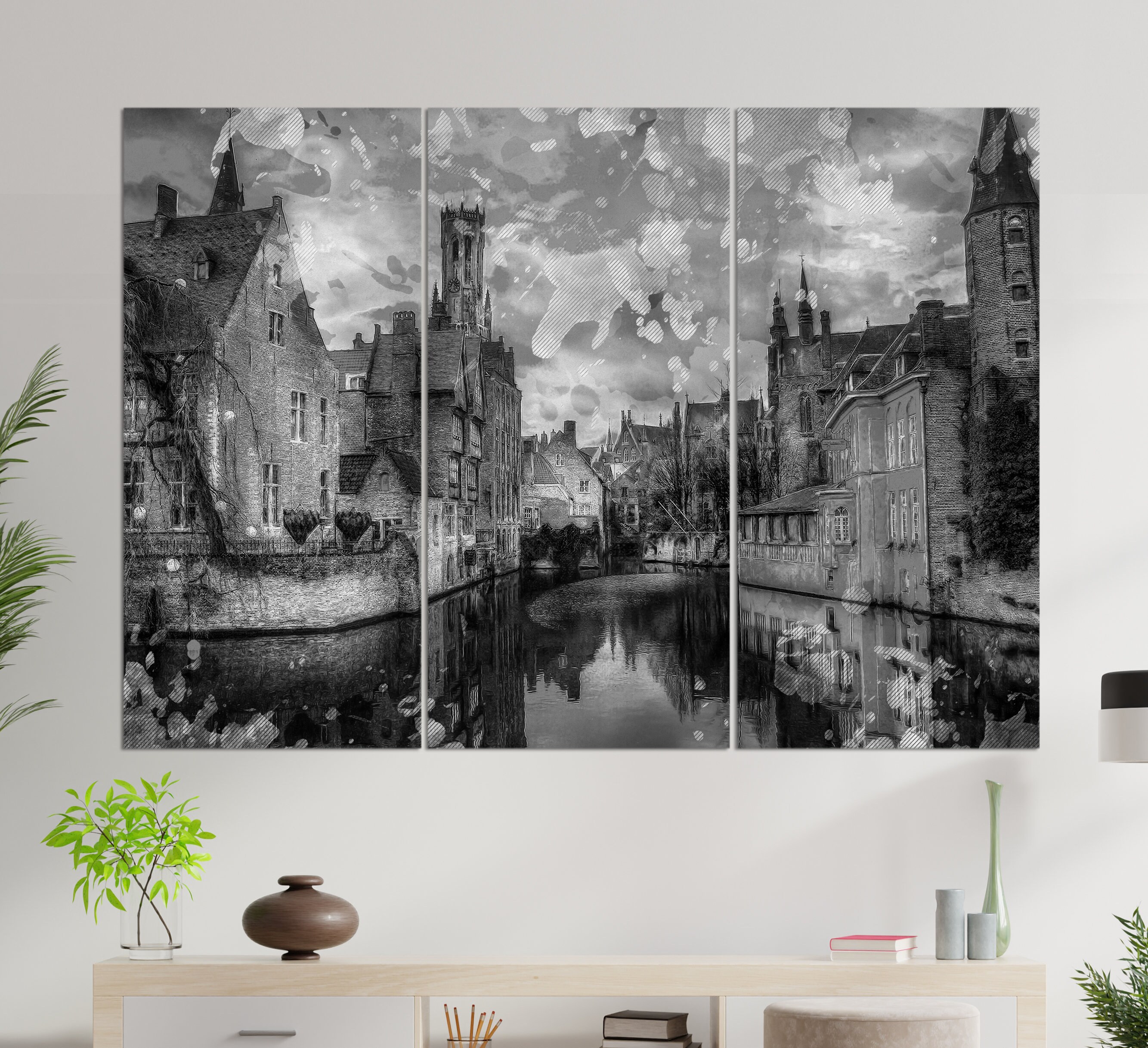 Tapisserie Murale Vintage Tissée à La Main – Scène De Bruges (Belgique) – Animaux & Paysage