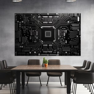 Electronic Chip Canvas Print, Computer Wall Art, Microcircuit Canvas, It Office Wall Decor