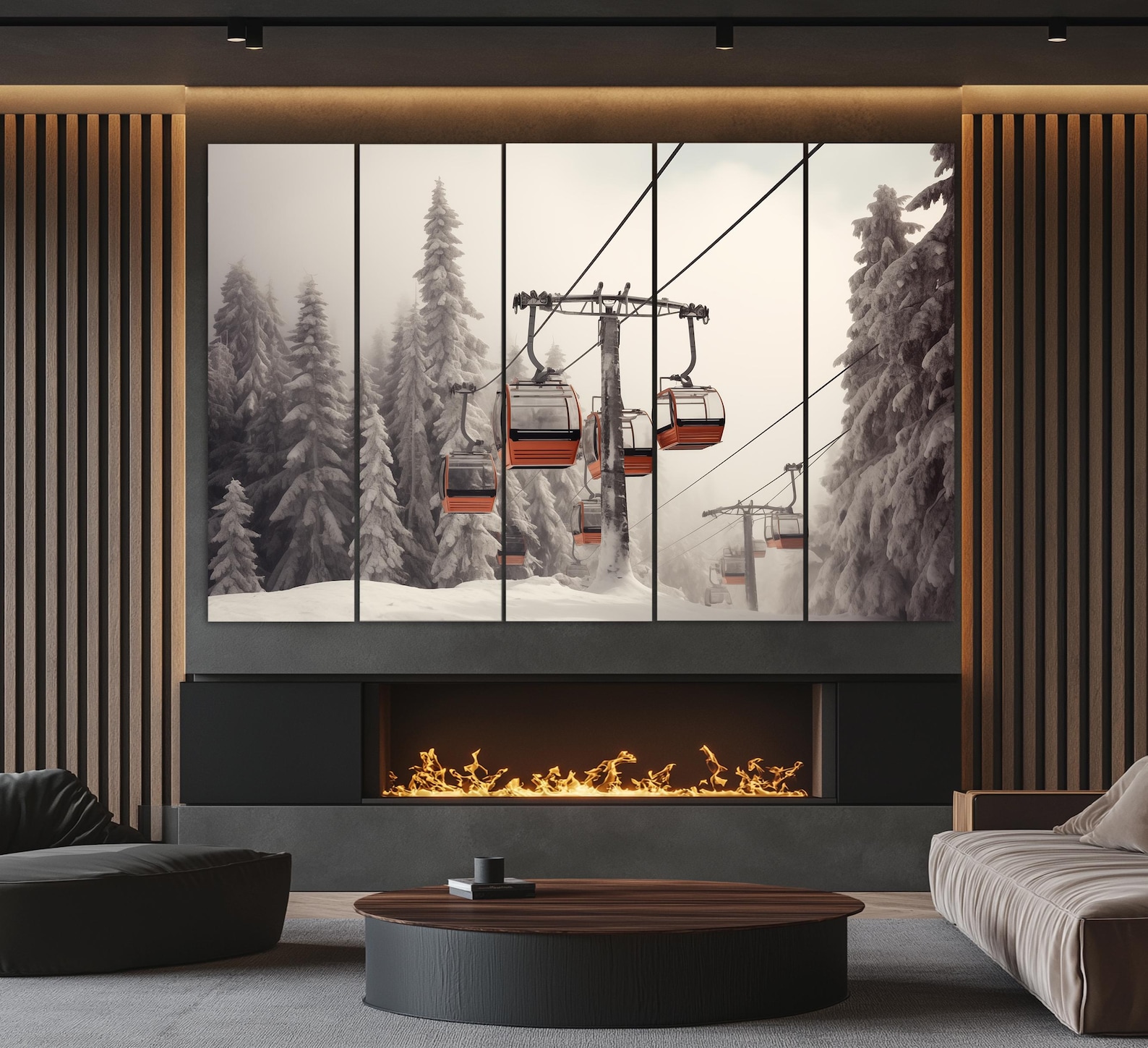 Ski Lift Canvas Print, Winter Painting, Abstract Ski Wall Art, Ski Lift ...