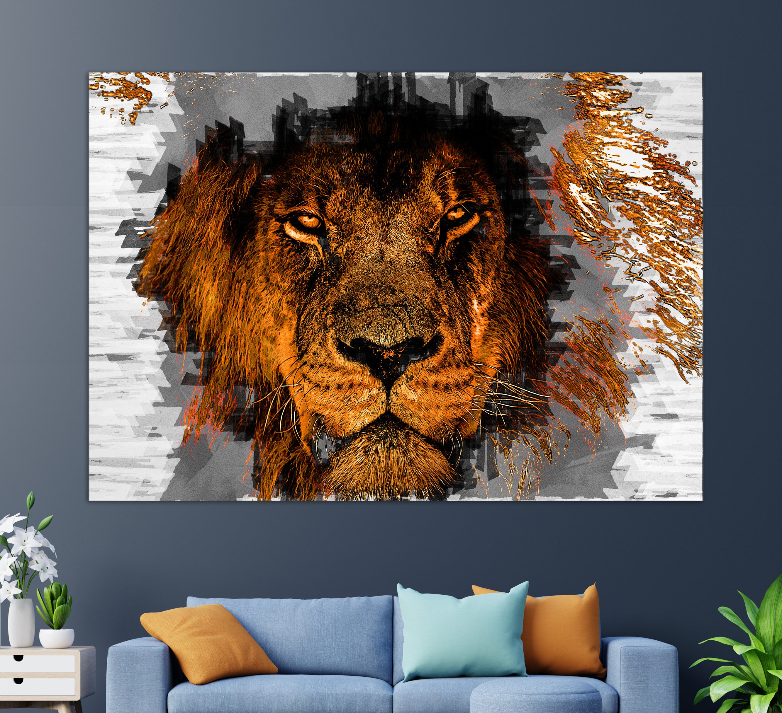 Abstract Lion Canvas Print Lion Painting Lion Wall Art Lion Etsy
