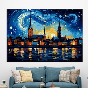 Riga Wall Art, Riga Van Gogh Style Canvas Print, Abstract Riga Painting, Latvia