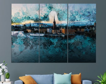 Stockholm Skyline, Stockholm Canvas Print, Abstract Stockholm Painting, Stockholm Wall Art, Sweden Canvas Art