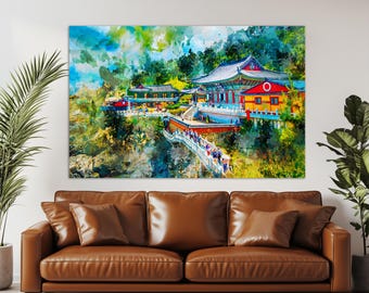 Impresión en lienzo del templo Haedong Yonggungsa en Busan, Corea del Sur, pintura abstracta de Busan, arte mural coreano