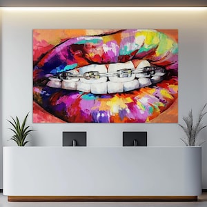 Impresión en lienzo de brackets, arte de pared de ortodoncista, regalo de ortodoncista, impresión en lienzo de ortodoncista, regalo de dentista, decoración de consultorio de ortodoncista