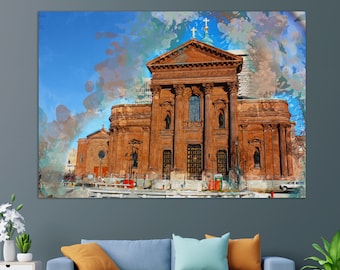 Basilique cathédrale des saints Pierre et Paul, impression de toile de Philadelphie, peinture de cathédrale de Philadelphie, art de mur de Philadelphie