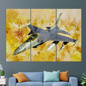 Impression sur toile General Dynamics F-16 Fighting Falcon, art mural avion d&#39;attaque, cadeau pilote, tableau F-16, impression F-16