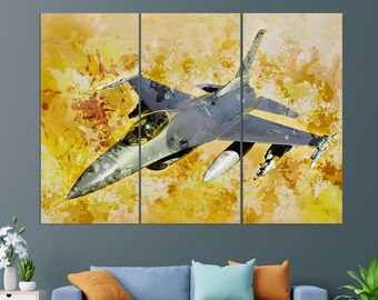 General Dynamics F-16 Fighting Falcon Canvas Print, Attack Aircraft Wall Art, Pilot Gift, F-16 Painting, F-16 Print
