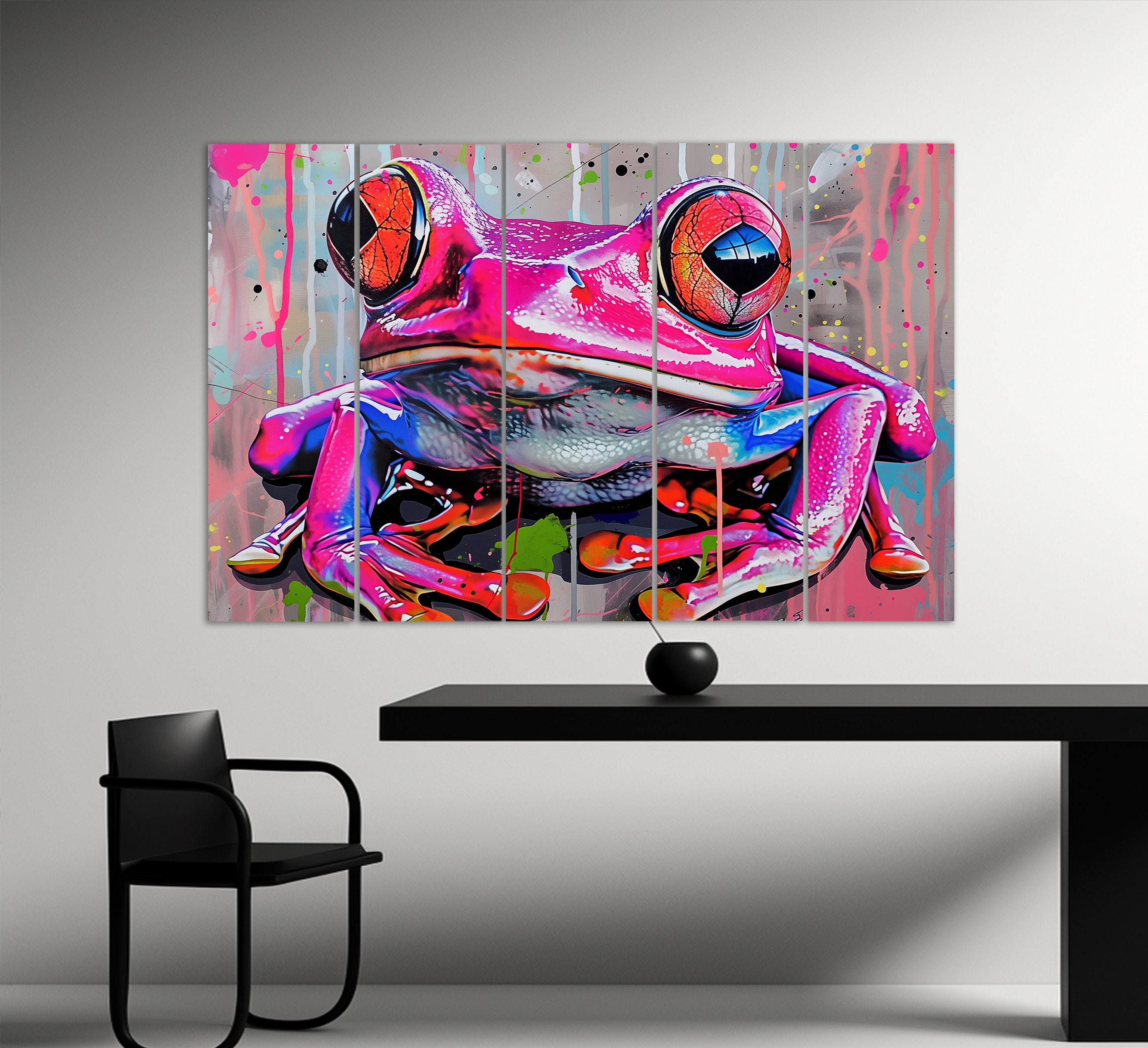 抽象的なカエルのキャンバスプリント、カエルのウォールアート、面白い