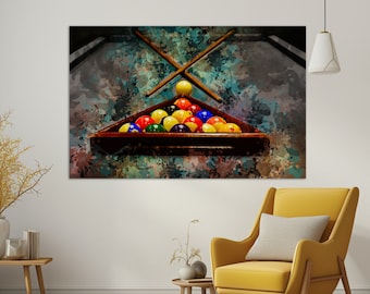 Billiards Wall Art, Billiard Painting, Billiard Canvas Print, Billiard Wall Decor, Billiard Room Decor