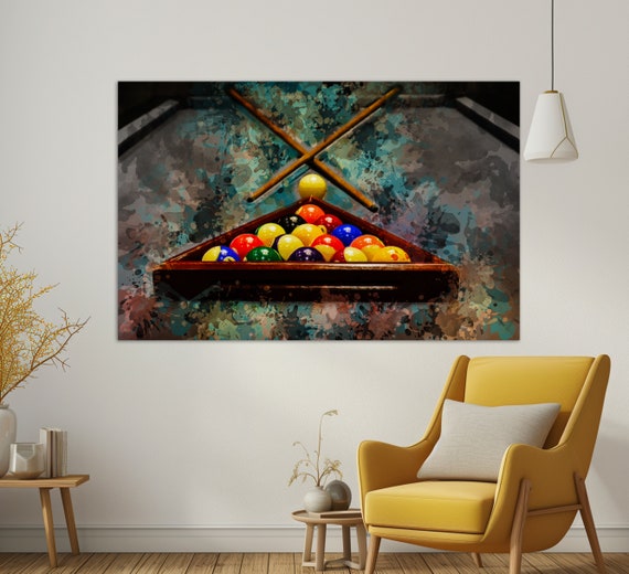 Tableau Sur Toile - Boules De Billard Sur Table - Décoration Murale Salon, Bar, Salle De Jeux - 170x80 Cm - 12