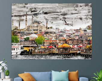 Istanbul Canvas Print, Blue Mosque, Istanbul Skyline, Istanbul Painting, Sultan Ahmet Camii, Turkey Wall Art