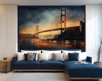 Golden Gate Bridge Abstract Oil Painting Canvas PRINT, Stunning San Francisco Bridge Painting, San Francisco Wall Art
