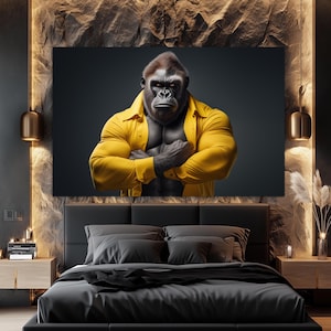 Gorilla Bodybuilder Canvas Print, Fitness Wall Art, Gym Wall Decor, Gorilla Weightlifter Painting, Weightlifting Wall Art