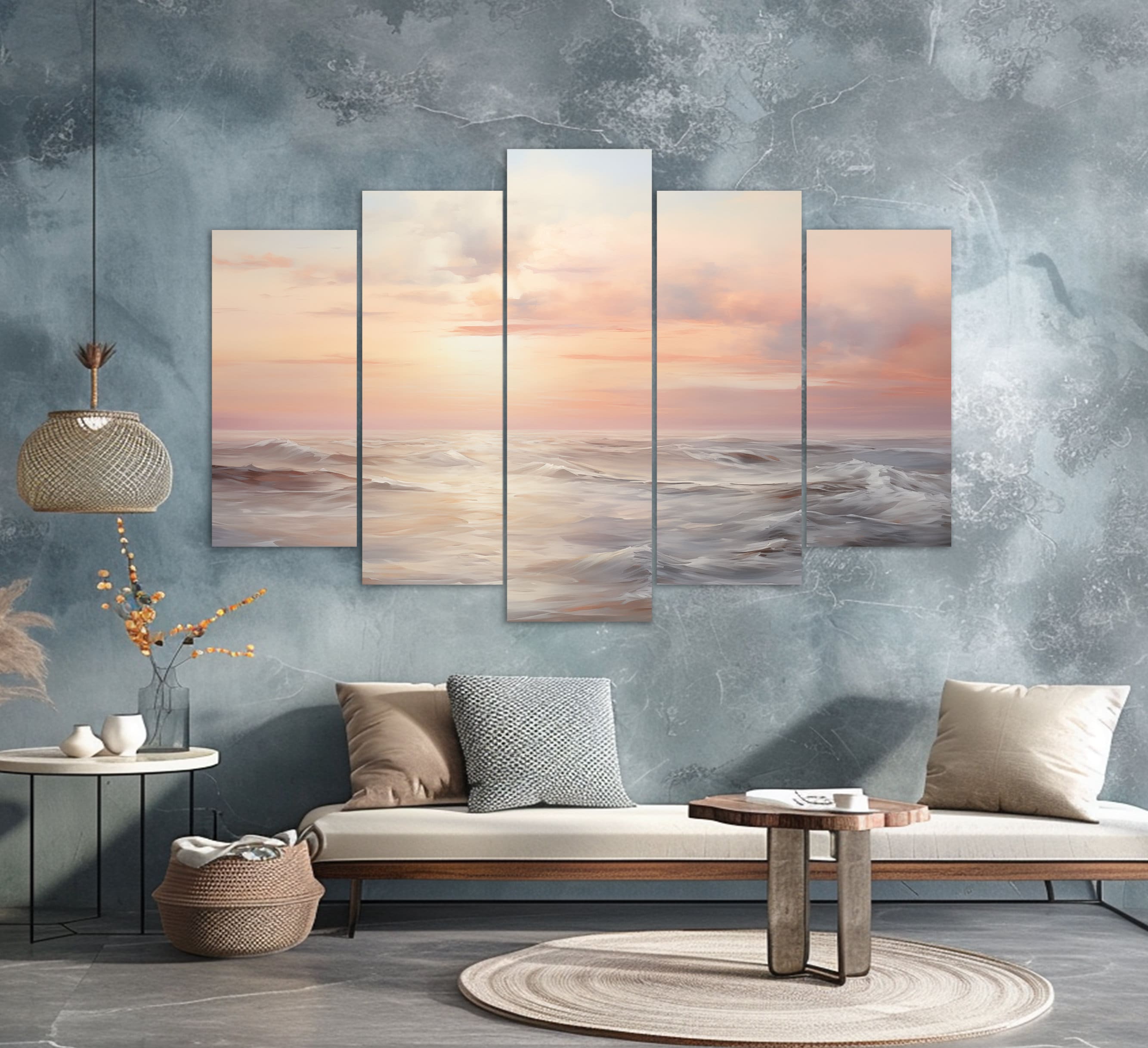 Pink Sunset on the Sea Soft Tones Oil Painting Canvas PRINT, Ocean ...