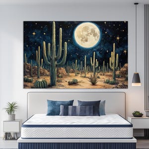 Vollmond in der Wüste von Arizona, Arizona Wüste Leinwand Druck, Arizona Wandkunst, Kakteen in Arizona Poster