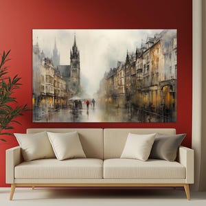 Misty Aachen Painting, Vintage Aachen Wall Art, Aachen Canvas Print, Germany Canvas Art