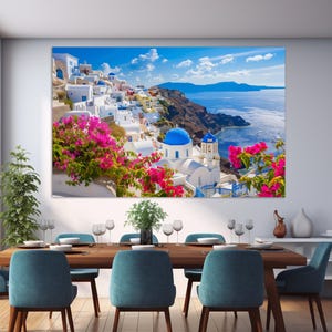 Abstrakte Santorini Leinwand, Oia Dorf auf der Insel Santorini Malerei, große Santorini Wandkunst, Santorini Wandkunst