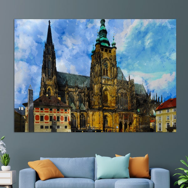 Vitus kathedraal in Praag Canvas Print, Praag Kathedraal Schilderij, Praag Muur Kunst, Tsjechische Kathedraal