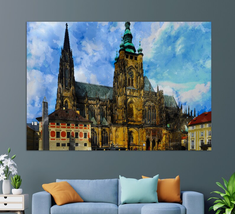 Vitus Cathedral in Prague Canvas Print, Prague Cathedral Painting, Prague Wall Art, Czech Cathedral image 1