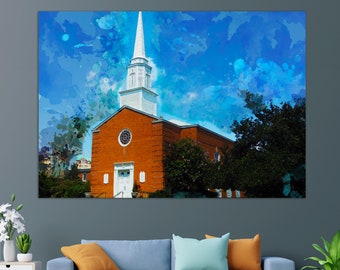Första presbyterianska kyrkan, Arlington Canvastavla, Arlington kyrkmålning, Arlington väggkonst