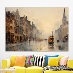 Abstract Antwerp Painting, Antwerp Canvas Print, Vintage Antwerp Wall Art, Belgium Canvas Art