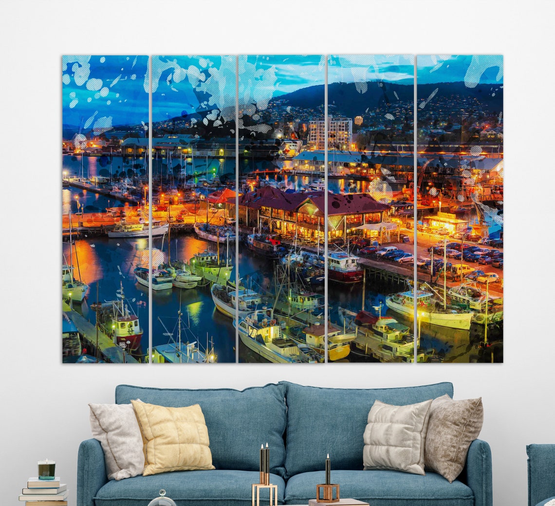 Hobart Canvas Print Hobart Skyline Hobart Painting Hobart Etsy